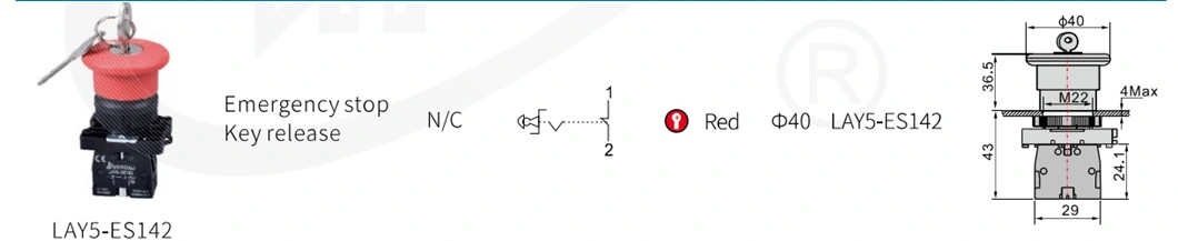 Lay5-Es142 Mushroom Head Emergency Stop Key Plastic Push Button Switch