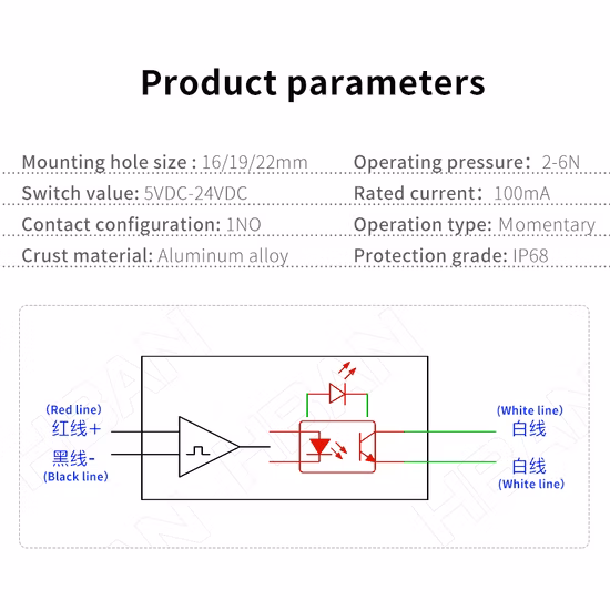 19 mm wasserdichter IP68-Drucktastenschalter